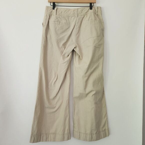H & M wide leg linen cotton‎ blend khaki tan pants womens size 12 - Picture 4 of 7